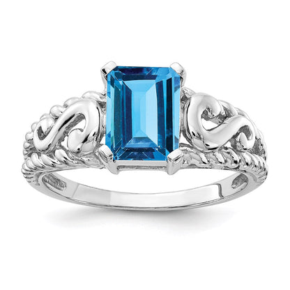 14k White Gold 8x6mm Emerald Cut Blue Topaz ring