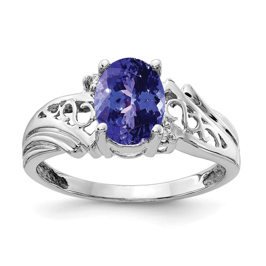 14k White Gold 8x6mm Oval Tanzanite AA Diamond ring