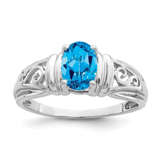 14k White Gold 7x5mm Oval Blue Topaz ring