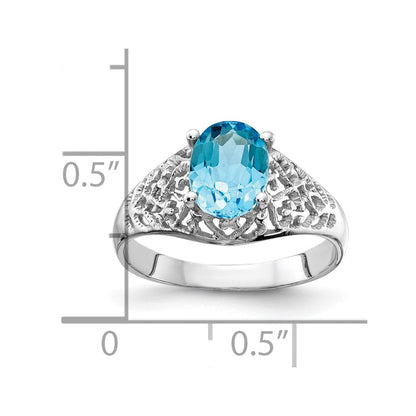 14k White Gold 8x6mm Oval Blue Topaz ring
