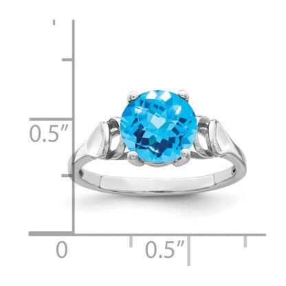 14k White Gold 8mm Blue Topaz Checker ring