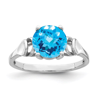 14k White Gold 8mm Blue Topaz Checker ring