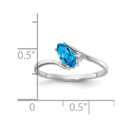 14k White Gold 7x3.5mm Marquise Blue Topaz Real Diamond ring