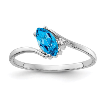 14k White Gold 7x3.5mm Marquise Blue Topaz Real Diamond ring