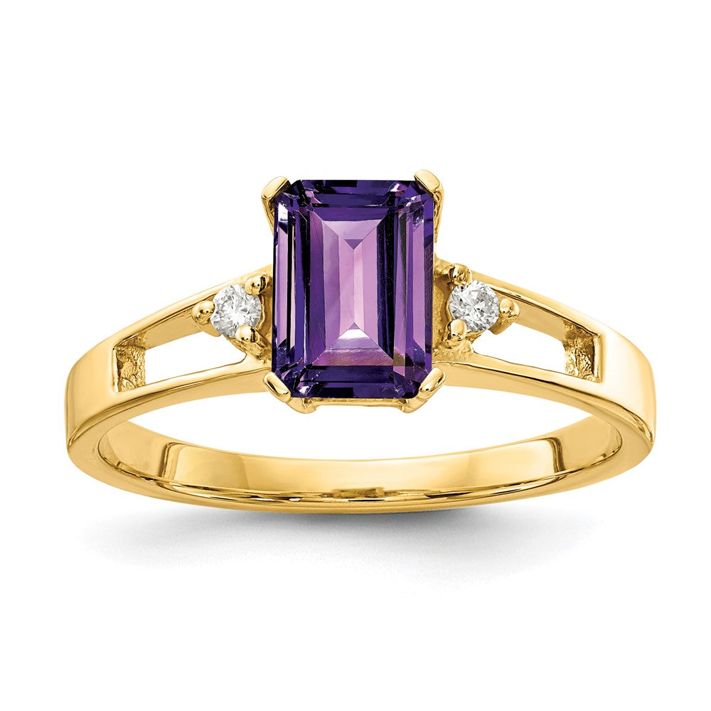 14k Yellow Gold 7x5mm Emerald Cut Amethyst VS Diamond ring