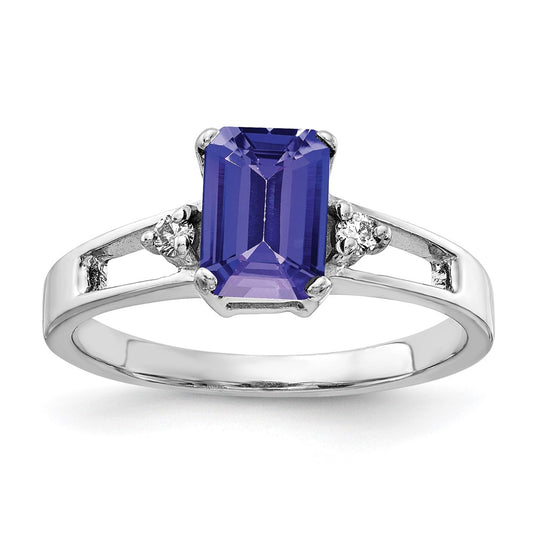 14k White Gold 7x5mm Emerald Cut Tanzanite VS Diamond ring