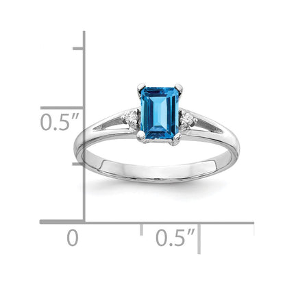 14k White Gold 6x4mm Emerald Cut Blue Topaz A Real Diamond ring