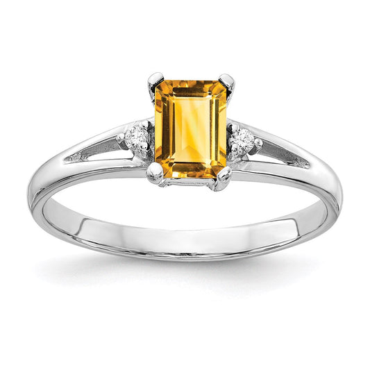 14k White Gold 6x4mm Emerald Cut Citrine A Real Diamond ring