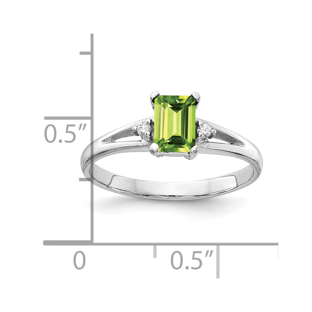 14k White Gold 6x4mm Emerald Cut Peridot A Real Diamond ring