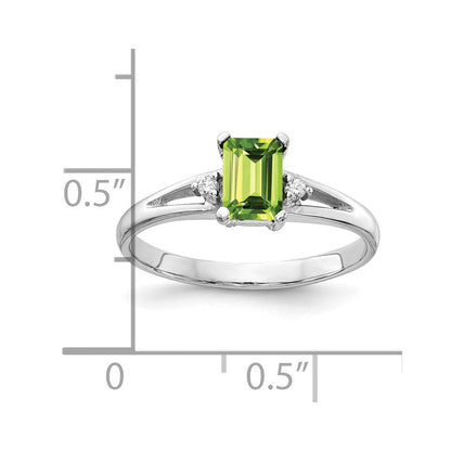 14k White Gold 6x4mm Emerald Cut Peridot A Real Diamond ring