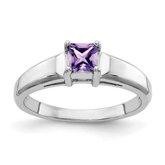 14k White Gold 4mm Princess Cut Amethyst ring