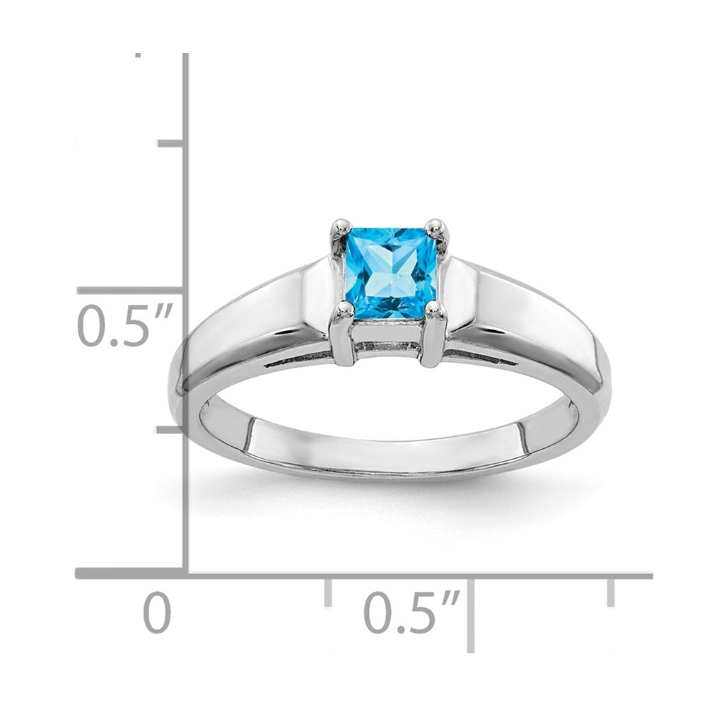 14k White Gold 4mm Princess Cut Blue Topaz ring
