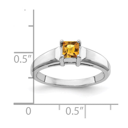 14k White Gold 4mm Princess Cut Citrine ring