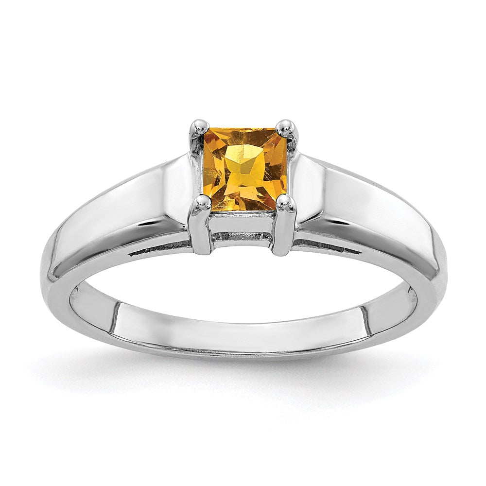 14k White Gold 4mm Princess Cut Citrine ring