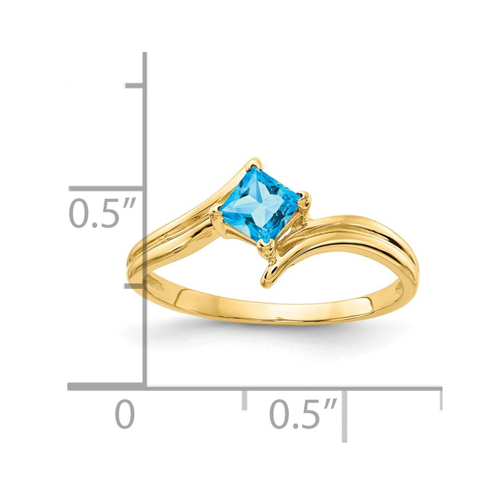 14K Yellow Gold 4mm Princess Cut Blue Topaz ring