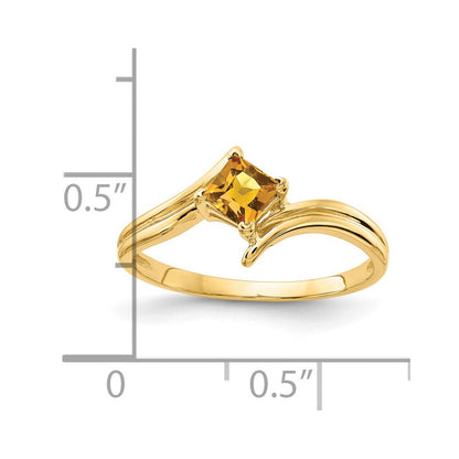 14K Yellow Gold 4mm Princess Cut Citrine ring