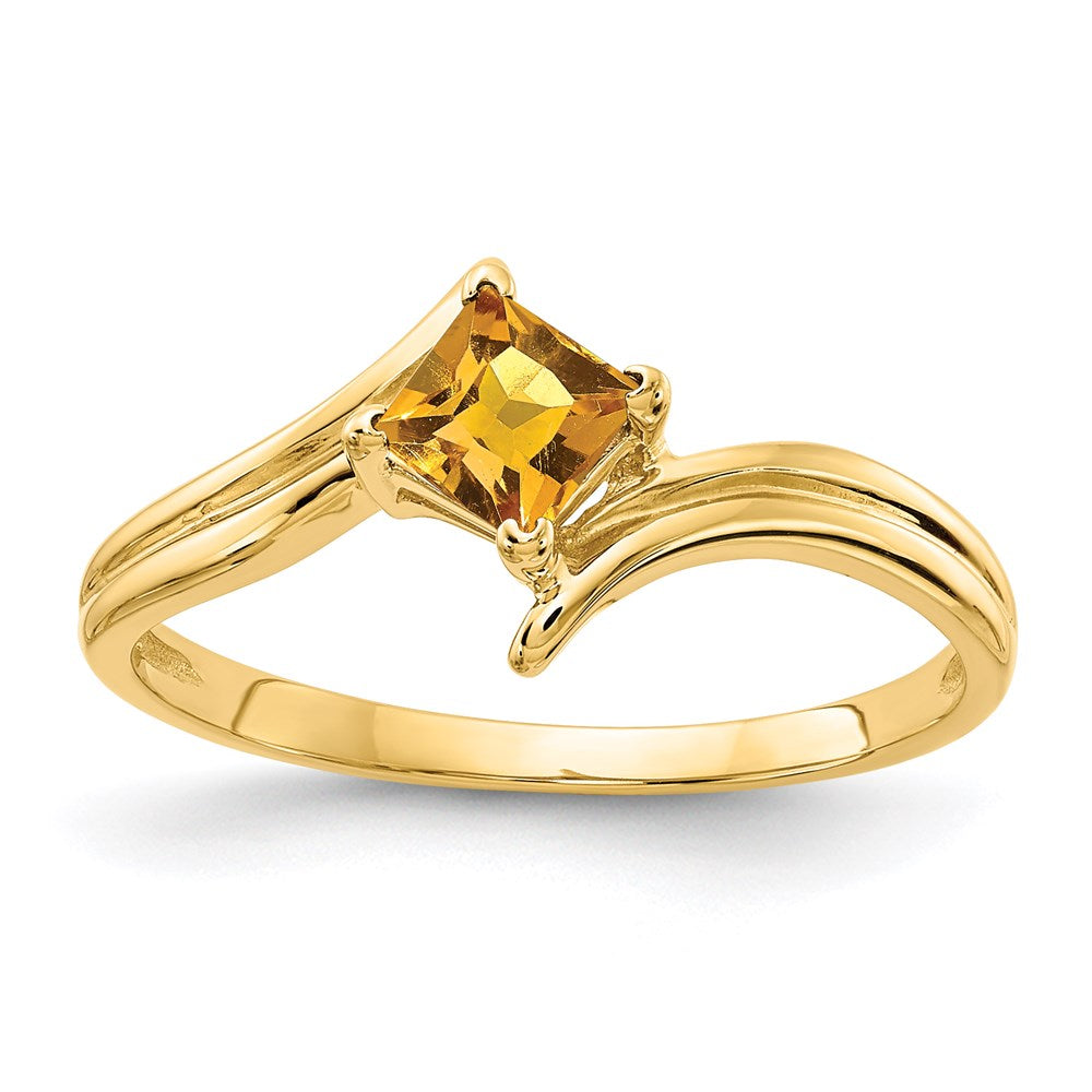 14K Yellow Gold 4mm Princess Cut Citrine ring