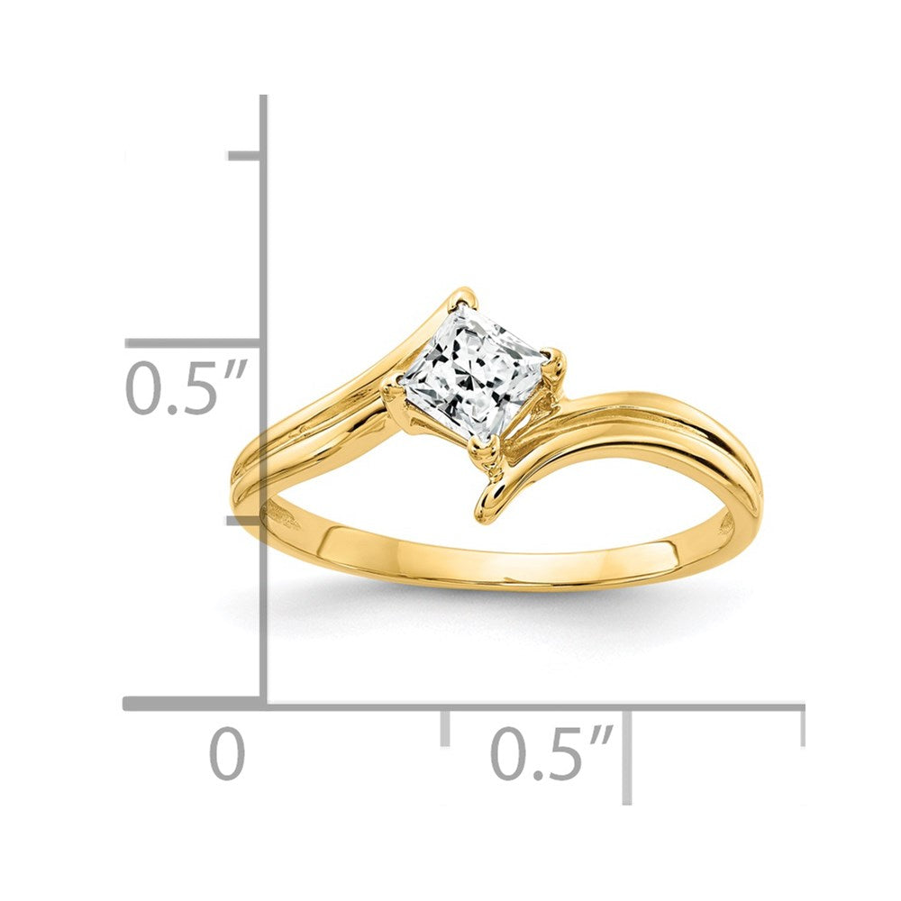 14K Yellow Gold 4mm Princess Cut Cubic Zirconia ring