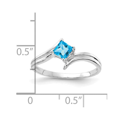 14k White Gold 4mm Princess Cut Blue Topaz ring