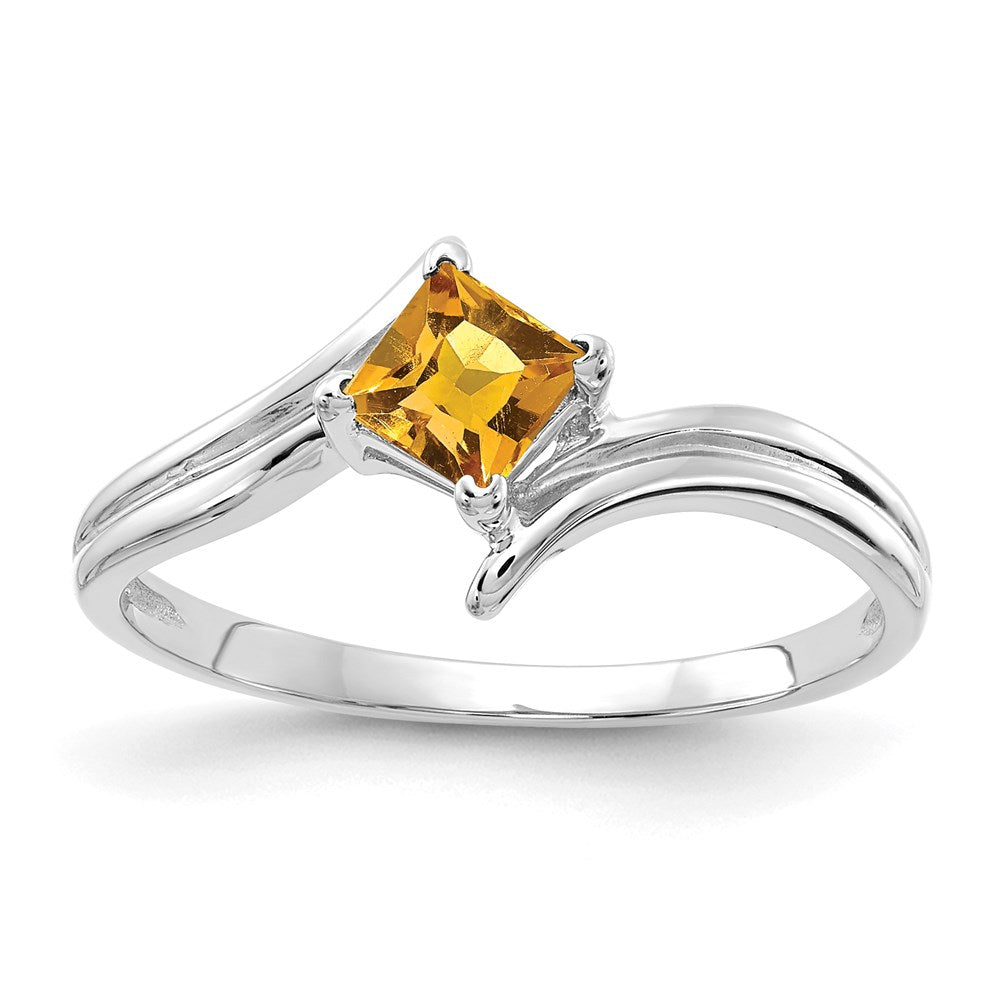 14k White Gold 4mm Princess Cut Citrine ring