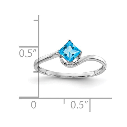 14k White Gold 4mm Princess Cut Blue Topaz ring