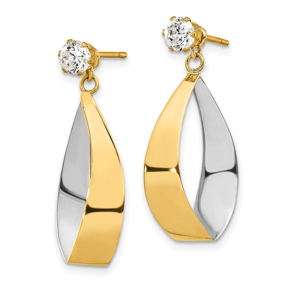 14k Yellow & Rhodium Gold Oval Dangle Jacket w/Rhodium and CZ Earrings