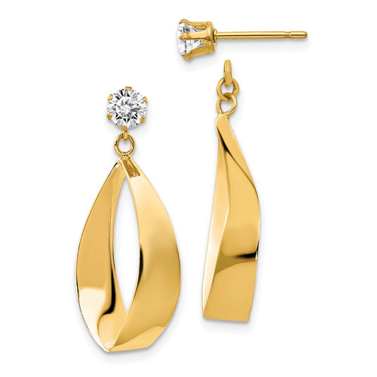 14k Yellow Gold Polished Oval Dangle with CZ Stud Earring Jackets