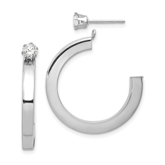 14k White Gold Polished J Hoop with CZ Stud Earring Jackets