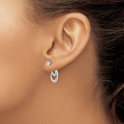 14k White Gold Polished w/CZ Stud Earring Jackets
