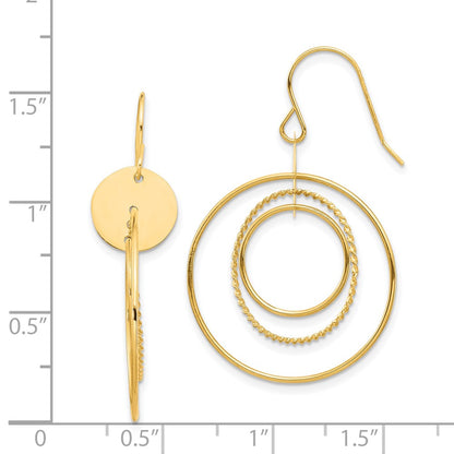 14k Yellow Gold Circle Dangle Earrings