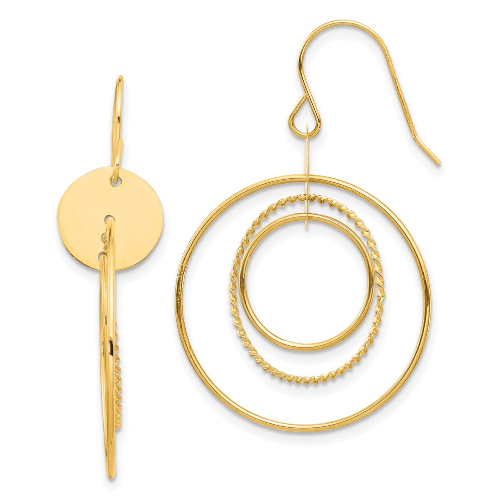 14k Yellow Gold Circle Dangle Earrings