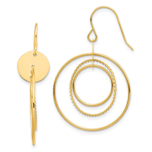 14k Yellow Gold Circle Dangle Earrings