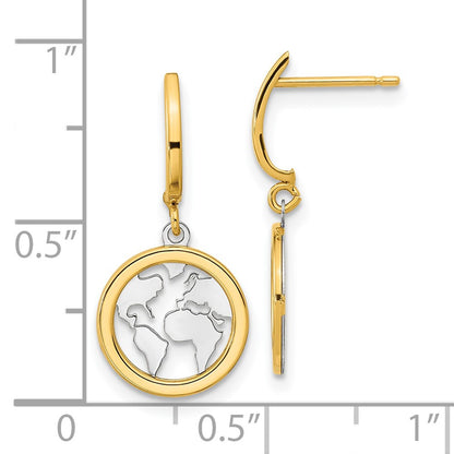 14k Yellow & Rhodium Gold Polished White Rhodium Earth Dangle Earrings
