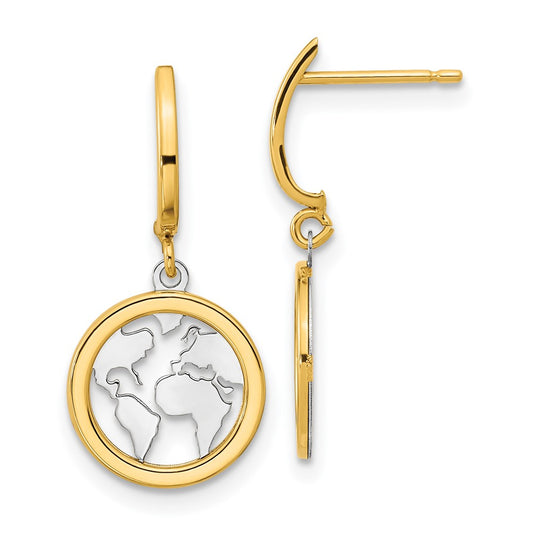 14k Yellow & Rhodium Gold Polished White Rhodium Earth Dangle Earrings