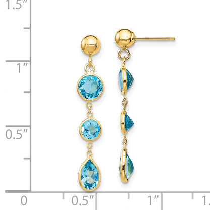 14k Blue Topaz Gemstone Dangle Earrings