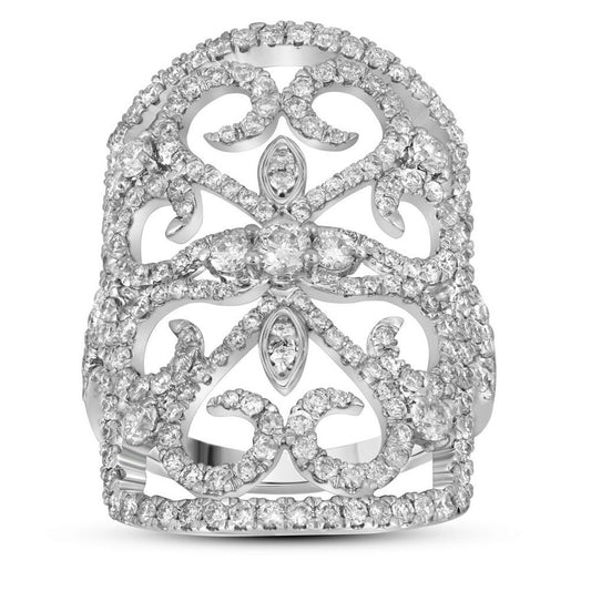 14k White Gold Round Diamond Vintage-style Knuckle Band Ring 1-5/8 Cttw