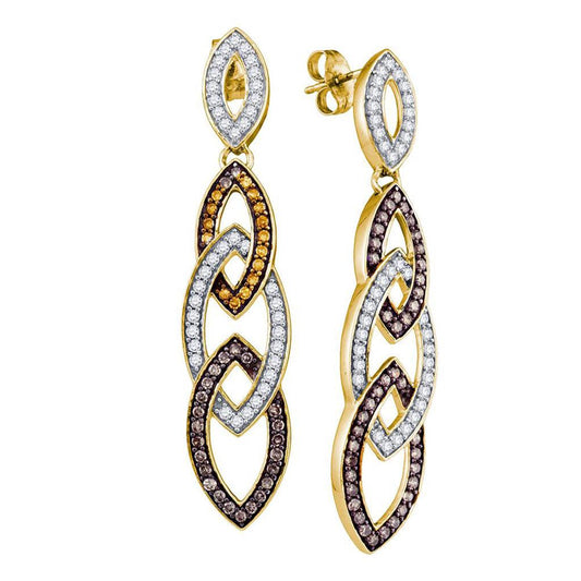 10k Yellow Gold Brown Diamond Cascading Oval Dangle Earrings 1-1/3 Cttw