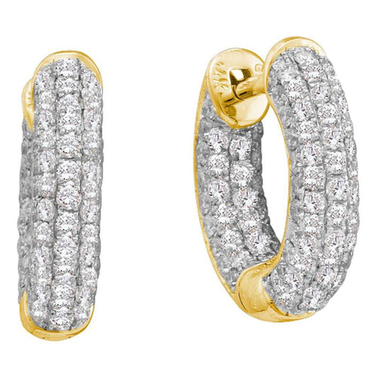 14k Yellow Gold Round Diamond Huggie Earrings 3/4 Cttw
