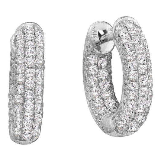 14k White Gold Round Diamond Dainty Huggie Hoop Earrings 3/4 Cttw