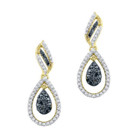 10k Yellow Gold Round Black Diamond Dangle Earrings 1/2 Cttw