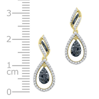 10k Yellow Gold Round Black Diamond Dangle Earrings 1/2 Cttw