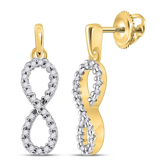 10k Yellow Gold Round Diamond Infinity Dangle Earrings 1/4 Cttw