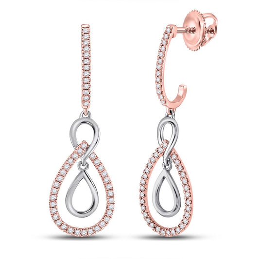 10k Two-tone Gold Round Diamond Teardrop Dangle Earrings 1/4 Cttw