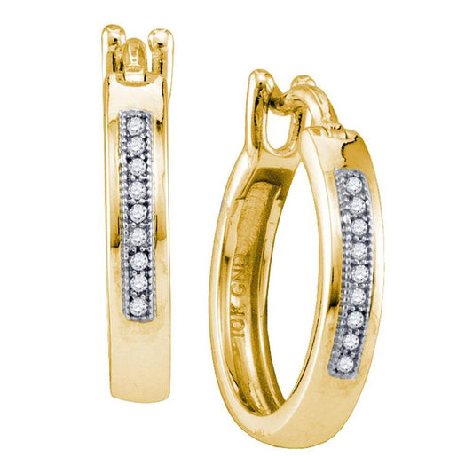 10k Yellow Gold Round Diamond Single Row Huggie Hoop Earrings 1/20 Cttw
