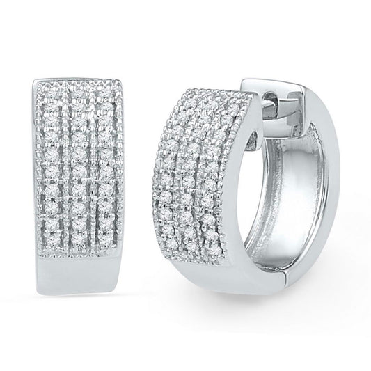 14k White Gold Round Diamond Huggie Hoop Earrings 1/4 Cttw