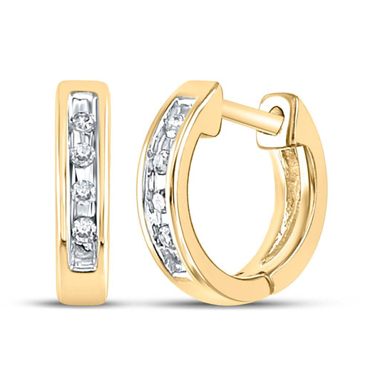 10k Yellow Gold Round Diamond Single Row Huggie Earrings 1/20 Cttw