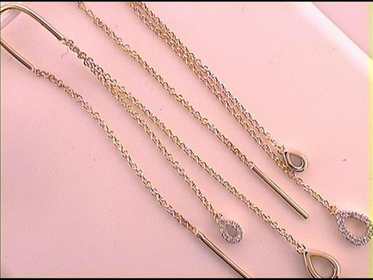 10k Yellow Gold Round Diamond Dangle Threader Earrings 1/8 Cttw