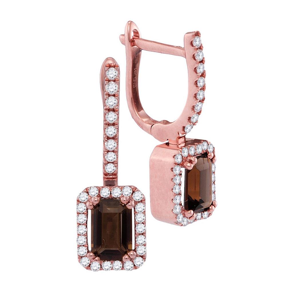 14k Rose Gold Emerald-cut Smoky Quartz Dangle Earrings 1-1/4 Cttw