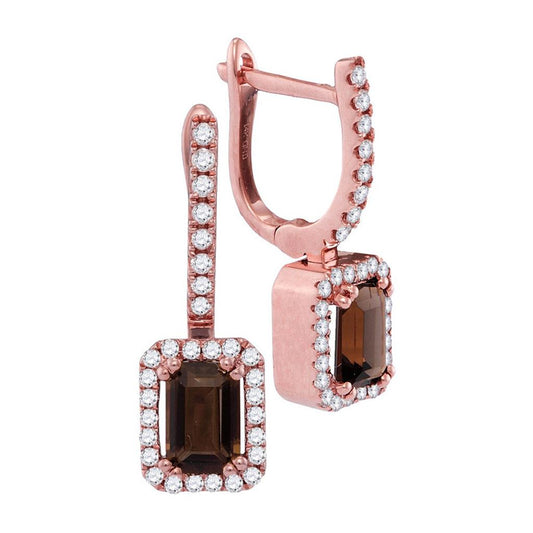 14k Rose Gold Emerald-cut Smoky Quartz Dangle Earrings 1-1/4 Cttw