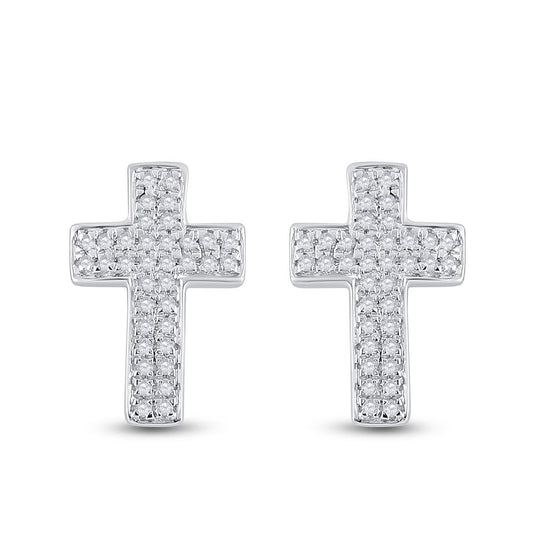 14k White Gold Round Diamond Cross Earrings 1/5 Cttw